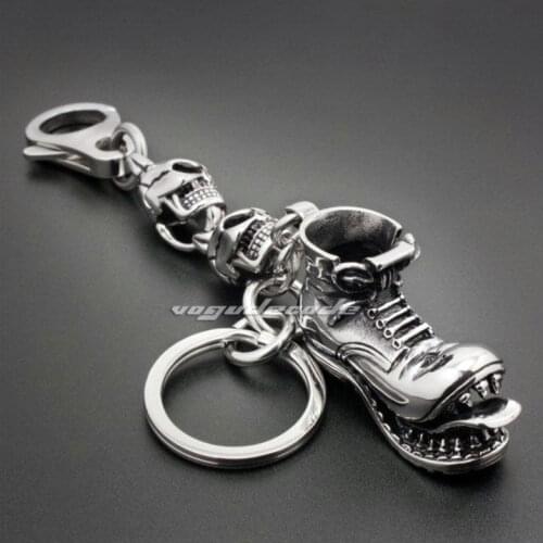 Punk Rocker Fashion Break Evil Key Buckle Solid 316L Stainless Steel Cool Mens Biker Unique Skulls & Boot Keychain 4S026KC