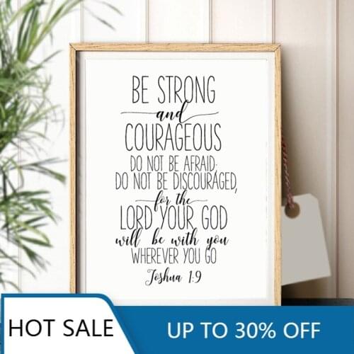 Bible Verse 1:9 Quotes Wall Art Canvas Painting Posters Prints Christian Nursery Sign Be Strong And Courageous Home Decoration