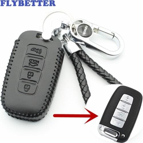 FLYBETTER Genuine Leather 4Button Smart Key Case Cover For Hyundai Accent/Elantra/IX35/Sonata For Kia Sportage/Sorento/KX3 L02