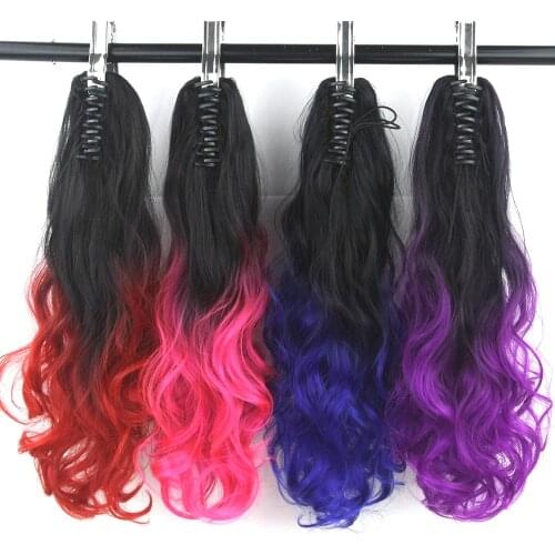 Soowee 24 inch Wavy Black to Pink Ombre Claw Ponytail Synthetic Hair Clip in Hair Extensions Hairpiece Pony Tail