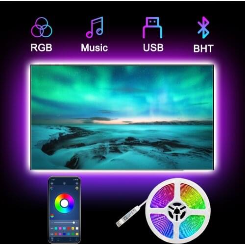 LED Light Strip USB 5V 5050 RGB Bluetooth Mini Music Rhythm Light Strip (0.5m 30 Lights) Color Changing Tape TV Under Cabinet