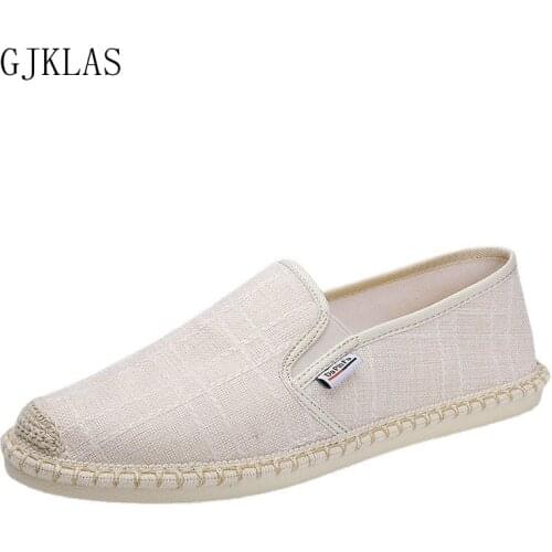 Men Fashion Flats Plimsolls Solid Canvas Shoes Casual Linen Loafers Male Hemp Espadrille Fisherman Shoes Old Beijing Cloth Shoe