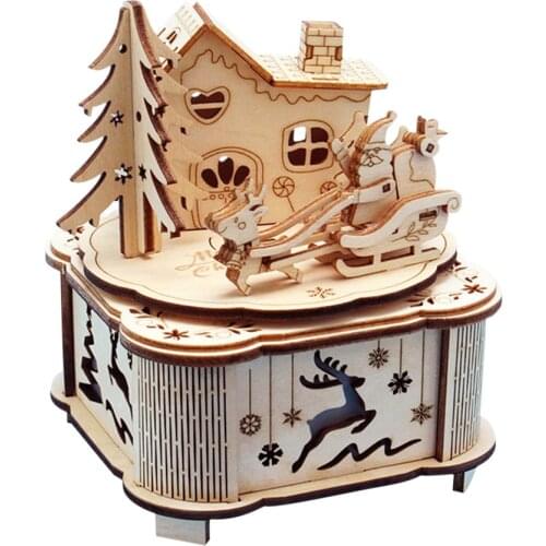 DIY Creative Wooden Puzzle Model Kit Assembly Music Box With LED Light Educational Toys Kids Merry Christmas Gifts