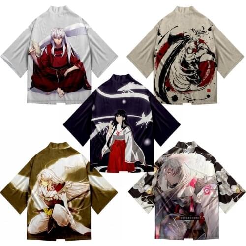 Japanese Kimono shirt Haori Yukata Inuyasha 3D Printing Cosplay Women/Men Fashion Summer Short Sleeve Streetwear samurai Kimonos