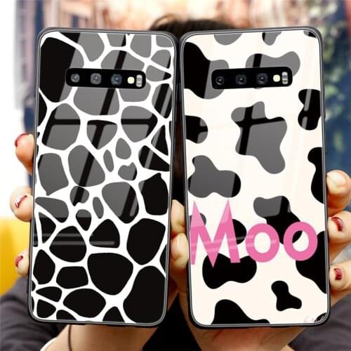 Tempered Glass Cow Symbol Case For Samsung Galaxy S9 S10 S20 FE S21 Plus A10 A20E A21S A31 A32 A51 A52 A71 A72 A40 A50 A70 Cover