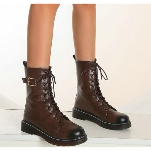 ZawsThia western cowgirls boots round toe high quality platform woman shoes winter cross-tied martin boots extra big size 34-48