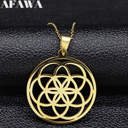 2021 Fashion Flower of Life Stainless Steel Statement Necklace Women Gold Color Necklaces & Pendants Jewelry joyas mujer N19308