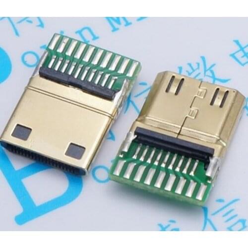 10pcs Male mini-HDMI gold-plated copper shell 19P HD male plug with a male board