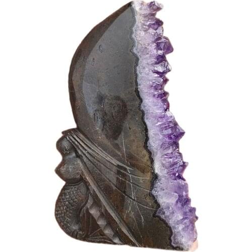 100-120mm Natural Raw Amethyst Girl Quartz Purple Crystal Cluster Healing Stones Specimen Hand carved ornaments for gifts