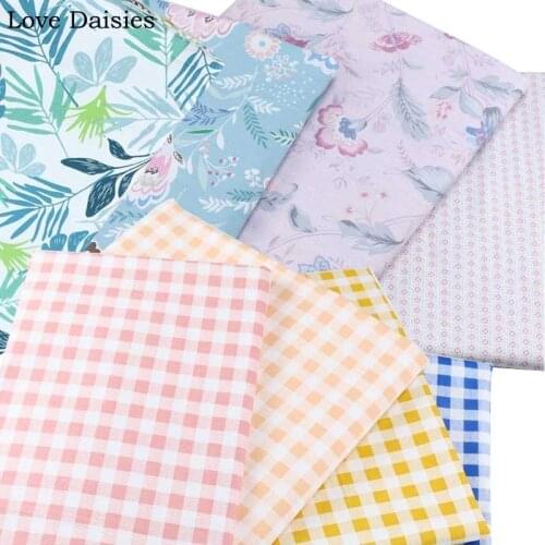 100% Cotton Width 235cm WHITE PINK BLUE Flowers Leave YELLOW CAMEL Check Twill Fabric for DIY Bedding Apparel Dress Decor Pillow