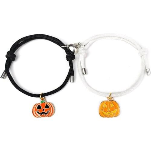 2pcs/set Paired Magnet Halloween Bracelet Pumpkins Jester Hat BFF Friendship Braslet Adjustable Couple Braclet Gift For women
