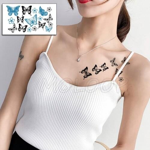 Butterfly Tattoo Stickers Flower Small Size Body Art Temporary Fake Tattoo for Woman Kids 105*60 Mm