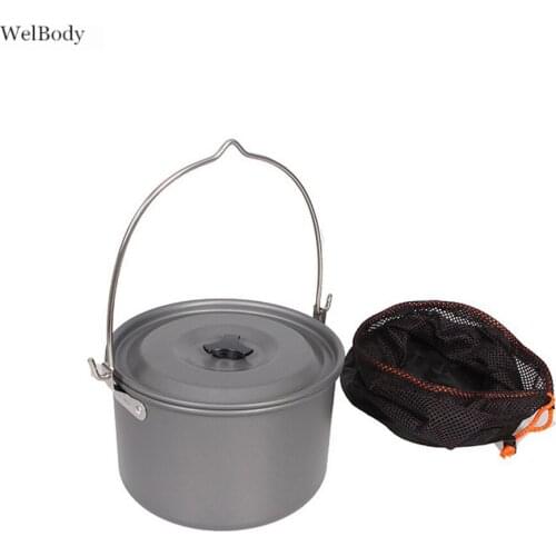 4.2L Large-Capacity Camping Pot Aluminum Alloy Hanging Cookware Outdoor Cookware Pot for Camping Picnic Bonfire Party
