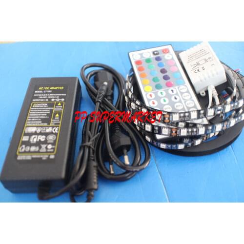 Black PCB 5M 5050 SMD 300LED RGB LED Strip Lights +44 Key IR +12V Power Supply