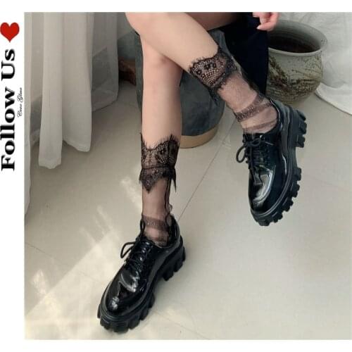 Gothic Lace Stockings Women Summer 2021 Dark Gold Silk Gauze Crystal Pile Stockings Japanese Sexy Ruffled Transparent Stockings