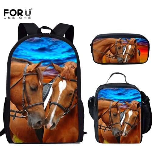 FORUDESIGNS Children School Bags for Girls Backpack Kids Cool Horse Printing Schoolbag Set Primary School Backpack Mochilas
