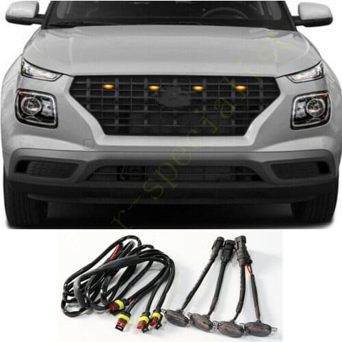 For Hyundai Venue 2020-2021 LED Car Front bumper Grille LED Amber Light Raptor Style Light Kit Decor W/ Wire Speed