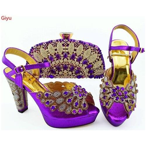 Doershow African Woman Matching Italian Shoe and Bag Set Decorated with Rhinestone Nigerian Women Wedding Shoes and Bags SKP1-29