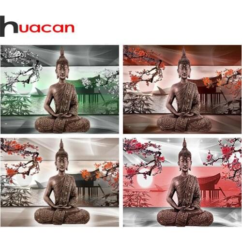 Huacan Diamond Painting With Square Rhinestones Buddha Diamond Mosaic Embroidery Religion Creative Hobbies Home Decoration