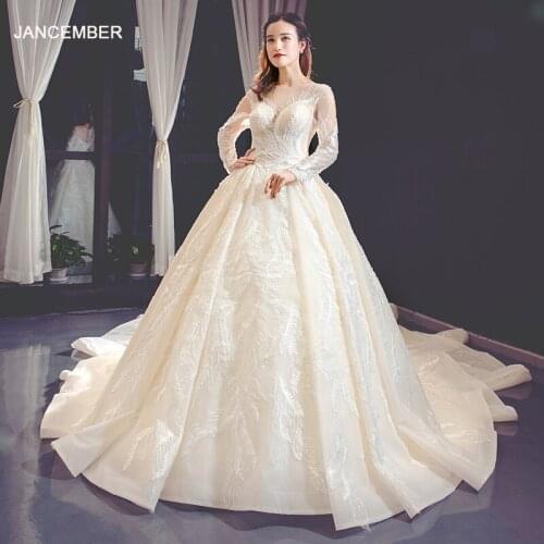 J66874 jancember wedding dresses for women 2019 v-neck long sleeve ball gown lace bridal dresses vestido de noiva pra champanhe