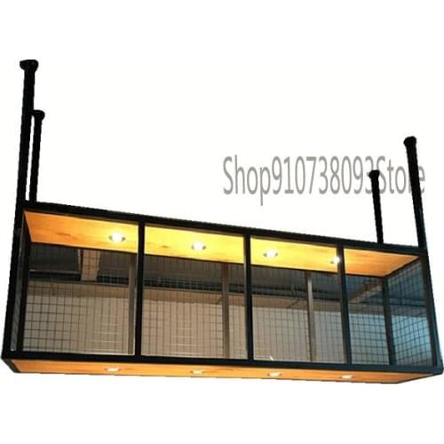 Wrought iron solid wood decorative wall hanging wine rack rack restaurant bar storage cabinet industrial wind hanging wall cabin