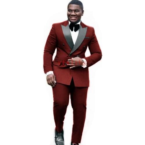 Handsome Groomsmen Double-Breasted Groom Tuxedos Wedding Dress Men Suits Blazer Prom Dinner (Jacket+Pants+Tie) K288