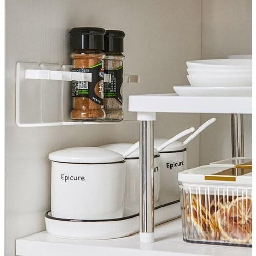Kitchen Storage Rack Wall Mount Ingredient Spice Bottle Shelf Plastic Clip Rack Cabinet Door Hooks Jars Spice Holder Tools