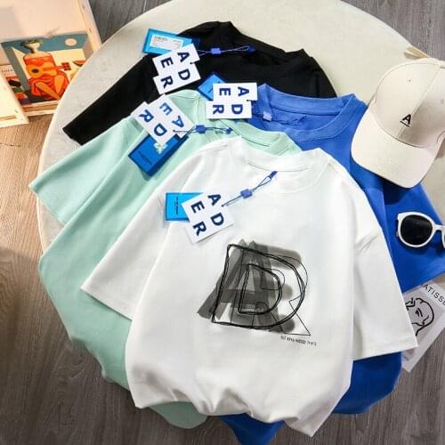 Summer Trend Fashion Double Shadow Letter Embroidery Short-sleeved Womens Casual Loose Korean Style Mens Cotton T-shirt -40