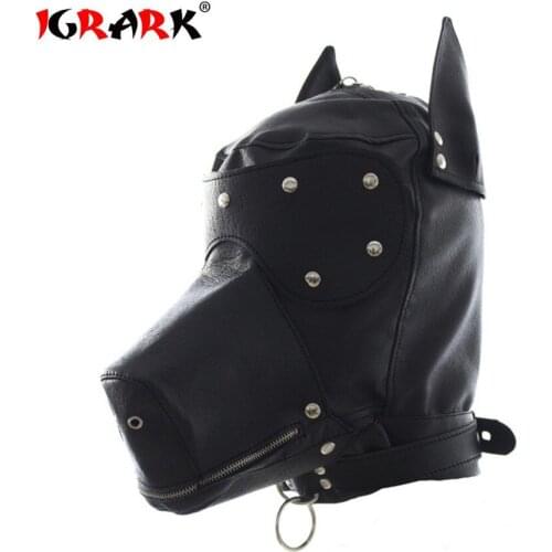 PU Leather Dog Mask BDSM Bondage Exotic Accessories Fetish Toys SM Hood Sex Slave Collar Bondage Blindfold Halloween Costumes