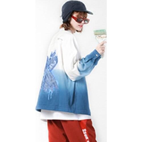 2021 Fashion The New Loose Gradient Brushing Printing Denim Jacket Free Shipping