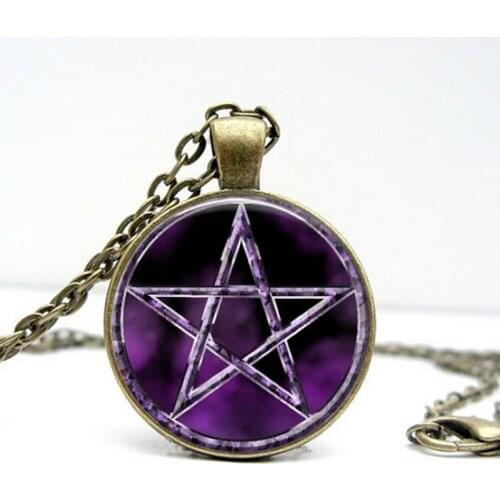 New Pentagram Wicca Necklace Occult Charm Jewelry Glass Cabochon Pendant Vintage Photo Necklaces Link Chain HZ1