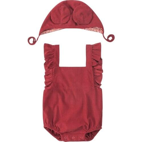 Autumn new baby jujube red straps one-piece bodice female treasure princess climbing clothes children suit + hat suit 2pcs