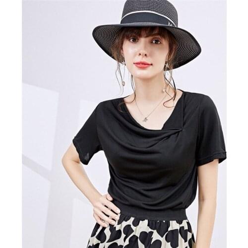 Solid Color Short Sleeve Asymmetrical Collar T shirt 2020 Brand New Womens 95% Cotton T-Shirt Slim Tops Plus Size 6XL 7XL 8XL