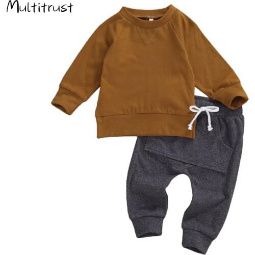 2020 Autumn Baby Boys Clothes Sets Long Sleeve Pullover Sweatshirt Tops Solid/Striped Pants Trousers 0-24M