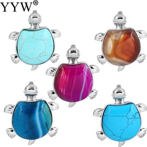 Gem stone Pendants Jewelry with Brass Turtle plated natural Necklace Pendant & different materials for choice more colors
