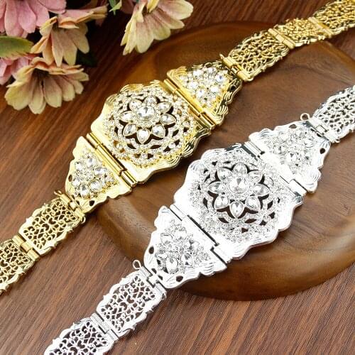 Neovisson Gold Silver Color Algeria Morocco Crystal Belt For Women Sunflower Caftan Belt Wedding Jewelry Arab Bridal Bijoux