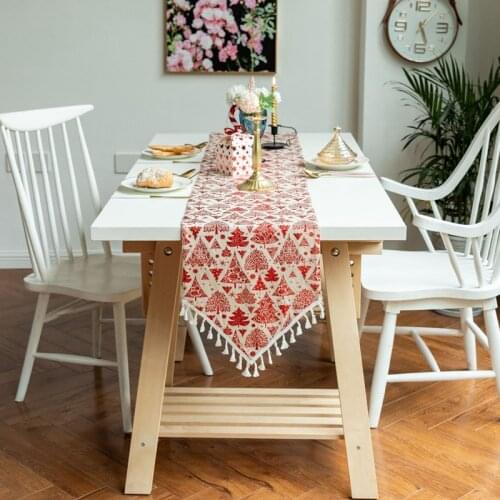 Christmas table runner Red Merry Christmas Decoration Table TV Cabinet Tablecloth Flower Pendant tassel Dresser Table flag