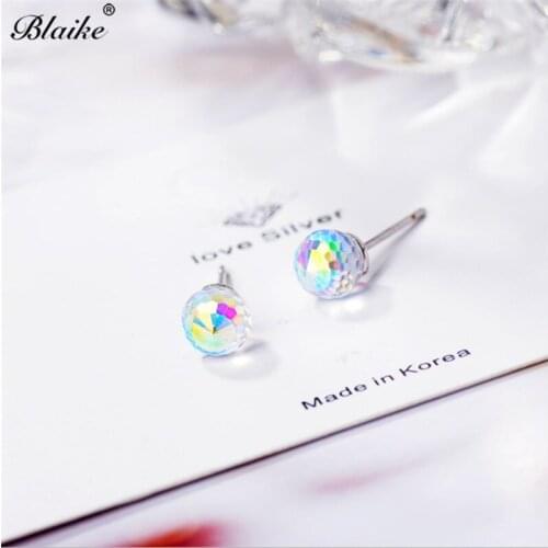 Blaike Dainty Silver Color Stud Earrings For Women Rainbow Round Zircon Wedding Party Jewelry Gifts Free Shipping