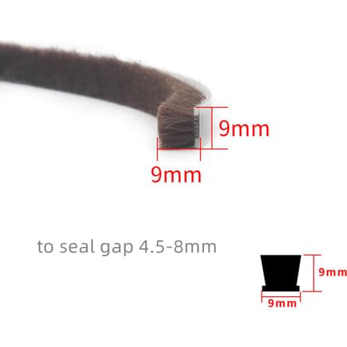 Hot Melt Glue Wool Pile Weatherstrip Sliding Door Window Brush Seal Felt Draught Excluder 9 x 9 mm Brown