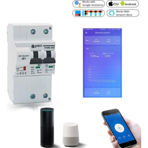 The second generation 2P WiFi Smart Circuit Breaker with Energy monitoring and meter function for Amazon Alexa and Google home