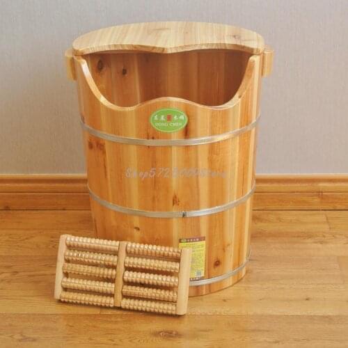 45cm Curved Chinese Fir Foot Washing Bucket Foot Bath Bucket Foot Therapy Bucket Foot Washing Basin With Cover