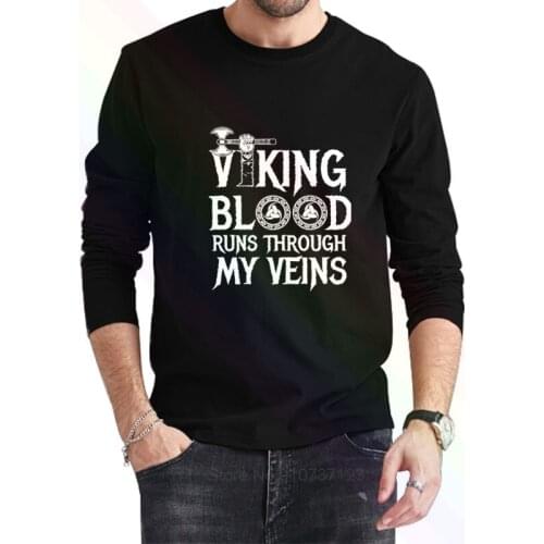 Vikings Blood Runs in My Viens Logo Classic T-Shirt 2021 Newest Summer Mens Long Sleeve Popular Tees Shirt Tops Novel Unisex