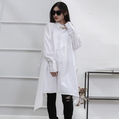 Big Yamamoto dark black womens shirt niche design asymmetric loose long shirt fashion
