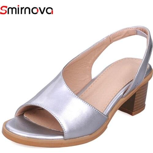 Smirnova 2020 large size 42 women sandals pu open toe summer shoes slip on square high heels sandals woman party dress shoes