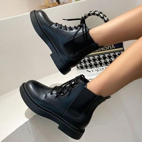 Winter Women Ankle Boots Black Fashion 2021 Fashion Autumn Warm Fur Motorcycle Lace up Waterproof Female Platform Boots Shoes