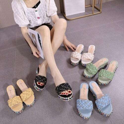 Color Matching Rhinestone Chain Slope With Thick Bottom Ladies Slippers Summer New Style Outer Wear With Waterproof Platform