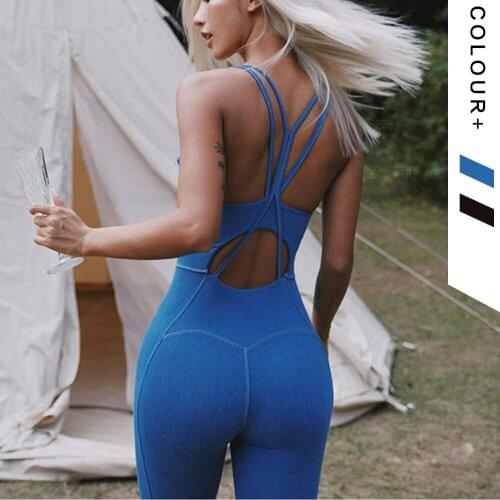Women Sleeveless Yoga Sets Gym Clothing Back Strap Cross Yoga Set with Padded Sports Tights Rompers Seamless Fitness Jumpsuit