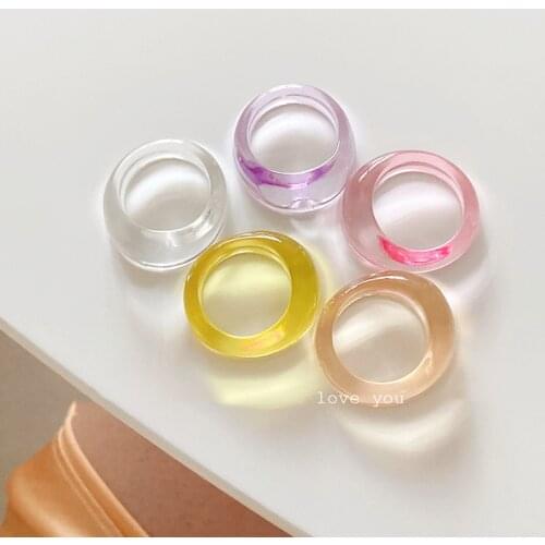 Colorful Transparent Geometric Round Square Croissant Finger Ring For Women Summer Candy Resin Acrylic Korean Ring Party Jewelry
