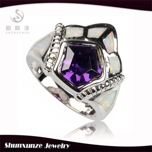 Fleure Esme vintage Wedding rings Jewelry for women Charms Purple Cubic Zirconia and white opal Rhodium Plated R363 size 6 7 8 9