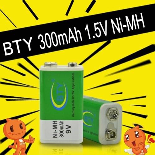 2PCS/LOT BTY 9V 300mAh Ni-MH Rechargeable Battery For Toy Wireless Microphone Amplifier Multimeter Battery